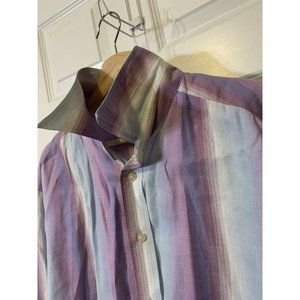 VTG R&G London New York Button Up Men’s Sz 2XL 80’s 90s Vintage Vertical Striped